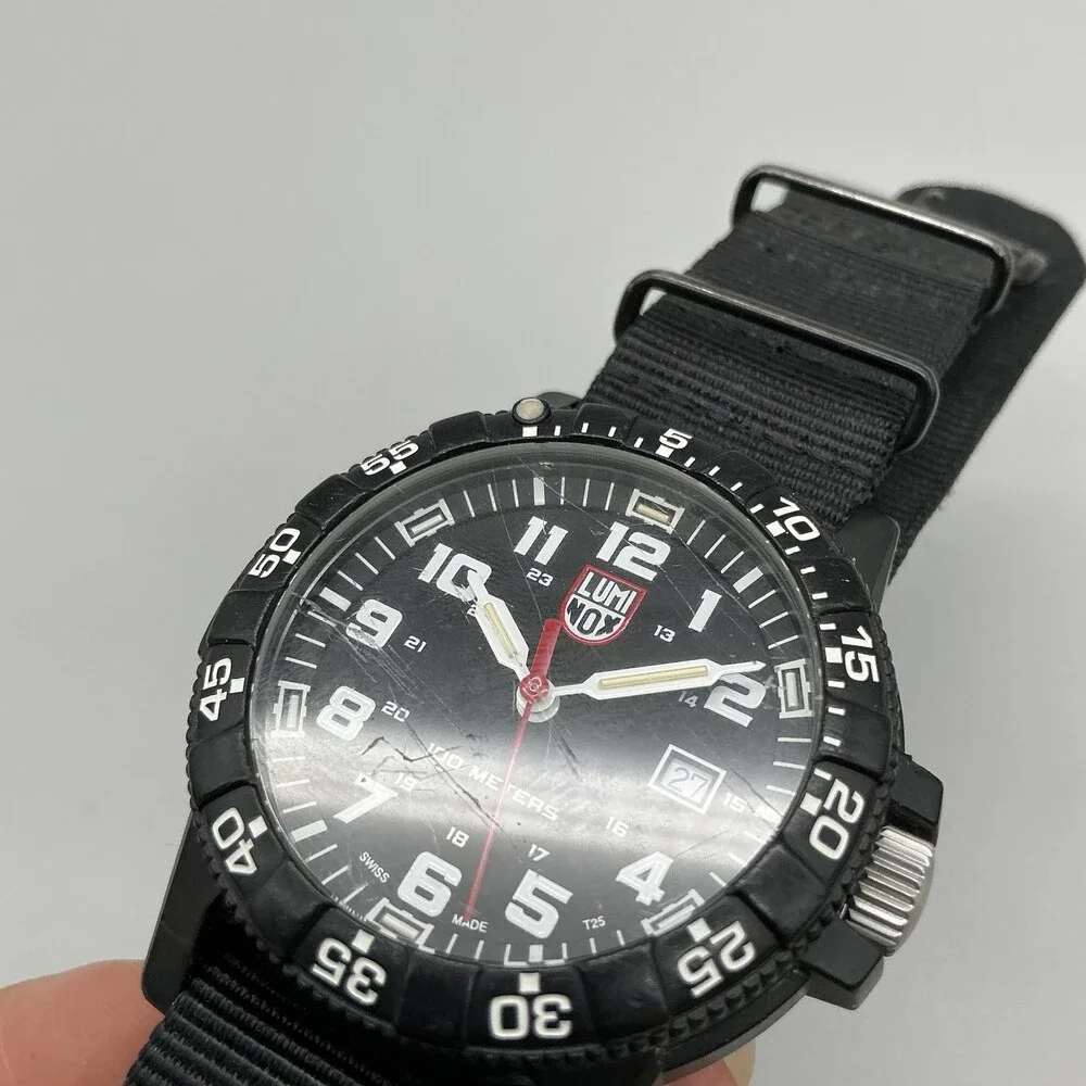 Luminox Mens Watch 47mm Black Dial 100M Date Carbon Case Swiss New Battery